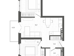 Продается 3-комнатная квартира ЖК Вышка, корпус 2, 54.95  м&sup2;, 10714900 рублей
