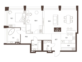 Продается 3-комнатная квартира ЖК Сахаров Парк, 108.4  м&sup2;, 46417422 рублей