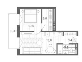 Продается 2-комнатная квартира ЖК Вышка, корпус 1, 47.41  м&sup2;, 8860820 рублей