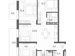 Продается 4-комнатная квартира ЖК Вышка, корпус 1, 94.3  м&sup2;, 15560600 рублей