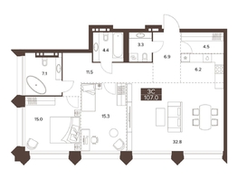 Продается 3-комнатная квартира ЖК Сахаров Парк, 107  м&sup2;, 40008691 рублей