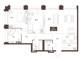 Продается 3-комнатная квартира ЖК Сахаров Парк, 107.3  м&sup2;, 37984414 рублей