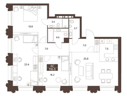 Продается 4-комнатная квартира ЖК Сахаров Парк, 116.6  м&sup2;, 38927959 рублей