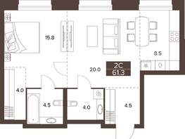 Продается 2-комнатная квартира ЖК Сахаров Парк, 61.3  м&sup2;, 23500626 рублей