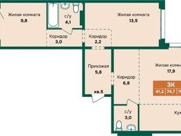 Продается 3-комнатная квартира ЖК Камчатка, корпус 5, 76.6  м&sup2;, 8800000 рублей