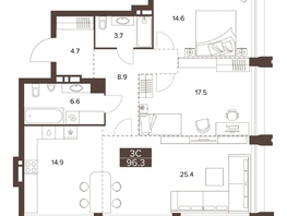 Продается 3-комнатная квартира ЖК Сахаров Парк, 96.3  м&sup2;, 44012022 рублей