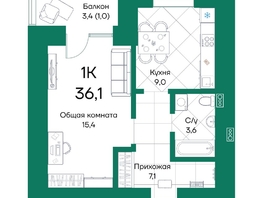 Продается 1-комнатная квартира ЖК Широта, корпус 2, 36.1  м&sup2;, 6668031 рублей