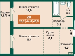 Продается 2-комнатная квартира ЖК Камчатка, корпус 6/1, 48.5  м&sup2;, 6600000 рублей