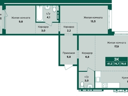 Продается 3-комнатная квартира ЖК Камчатка, корпус 5, 76.6  м&sup2;, 8600000 рублей