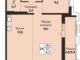 Продается 2-комнатная квартира ЖК Камчатка, корпус 5, 61  м&sup2;, 8750000 рублей