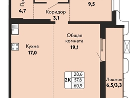 Продается 2-комнатная квартира ЖК Камчатка, корпус 5, 60.9  м&sup2;, 9500000 рублей