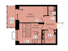Продается 2-комнатная квартира ЖК Зеленые кварталы, 3 оч, корпус 1, 33.3  м², 5194800 рублей