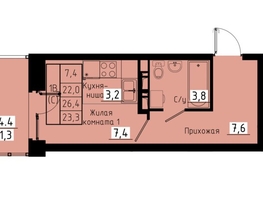 Продается 1-комнатная квартира ЖК Зеленые кварталы, 3 оч, корпус 1, 23.3 м², 3541600 рублей