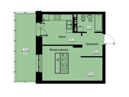 Продается 1-комнатная квартира ЖК Зеленые кварталы, 3 оч, корпус 2, 41.5 м², 6266500 рублей
