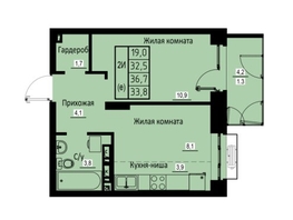Продается 2-комнатная квартира ЖК Зеленые кварталы, 3 оч, корпус 2, 33.8 м², 5441800 рублей
