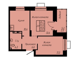 Продается 2-комнатная квартира ЖК Зеленые кварталы, 3 оч, корпус 3, 46.6 м², 7269600 рублей