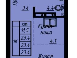 Продается 1-комнатная квартира ЖК Зеленые кварталы, 3 оч, корпус 3, 23.4 м², 3580200 рублей