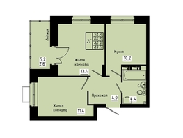 Продается 2-комнатная квартира ЖК Зеленые кварталы, 3 оч, корпус 4, 46.9  м², 6612900 рублей