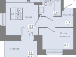 Продается 1-комнатная квартира ЖК Зеленые кварталы, 3 оч, корпус 4, 31.4  м², 4490200 рублей