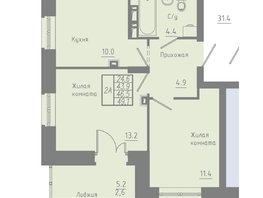 Продается 2-комнатная квартира ЖК Зеленые кварталы, 3 оч, корпус 4, 46.5 м², 6742500 рублей