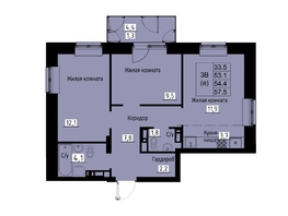 Продается 3-комнатная квартира ЖК Зеленые кварталы, 3 оч, корпус 4, 54.4 м², 8323200 рублей