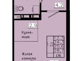 Продается 1-комнатная квартира ЖК Зеленые кварталы, 4 очередь, 25.6 м², 4992000 рублей