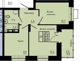 Продается 2-комнатная квартира ЖК Зеленые кварталы, 4 очередь, 45.4  м&sup2;, 6855400 рублей