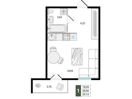 Продается 1-комнатная квартира ЖК Ёлки, дом 3, 29.13  м&sup2;, 6029910 рублей
