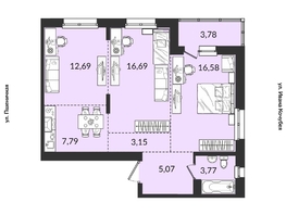Продается 3-комнатная квартира ЖК Источник, дом 3, 69.52 м², 9030233 рублей