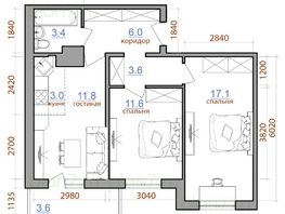 Продается 3-комнатная квартира ЖК Первый Ленинский квартал, дом 4, 60  м², 6460750 рублей