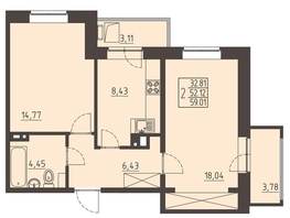 Продается 2-комнатная квартира ЖК Очаг, блок-секция 7, 59.6  м², 9900000 рублей