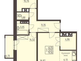 Продается 3-комнатная квартира ЖК Очаг, блок-секция 7, 75.4  м², 12100000 рублей