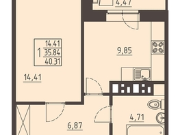 Продается 1-комнатная квартира ЖК Очаг, блок-секция 7, 40.2  м², 7450000 рублей