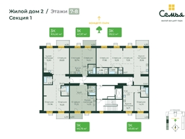 Продается 3-комнатная квартира ЖК Семья, 4 очередь, б/c 9, 99.12  м², 14506543 рублей