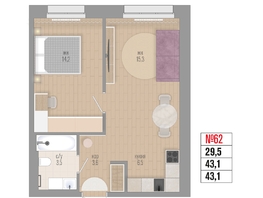 Продается 2-комнатная квартира ЖК Квартал Стрижи, 3 очередь, дом 2, 43.1  м²,  рублей