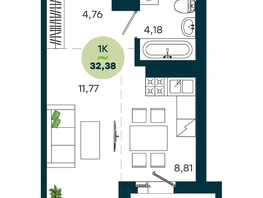Продается 1-комнатная квартира ЖК ЖиВой комплекс на Кузьмихе, 32.38  м&sup2;, 5600000 рублей