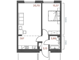 Продается 1-комнатная квартира ЖК Салют, 50.95  м&sup2;, 10164525 рублей