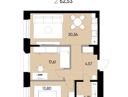 Продается 2-комнатная квартира ЖК ВЕКТОР премиум-квартал, дом 2, 62.53  м&sup2;, 18549000 рублей