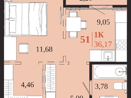 Продается 1-комнатная квартира ЖК 1661, 36.17  м&sup2;, 8156335 рублей