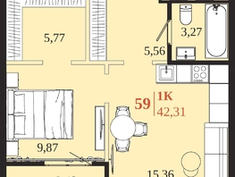 Продается 1-комнатная квартира ЖК 1661, 42.31  м&sup2;, 8821635 рублей
