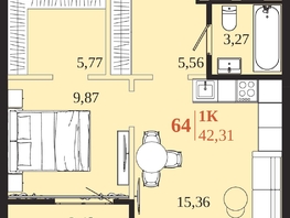 Продается 1-комнатная квартира ЖК 1661, 42.31  м&sup2;, 9033185 рублей