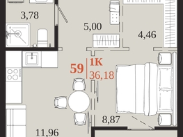 Продается 1-комнатная квартира ЖК 1661, 36.18  м&sup2;, 8158590 рублей