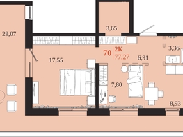 Продается 2-комнатная квартира ЖК 1661, 77.27  м&sup2;, 13267395 рублей