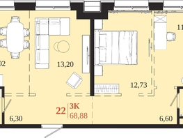 Продается 3-комнатная квартира ЖК 1661, 68.88  м&sup2;, 13190520 рублей