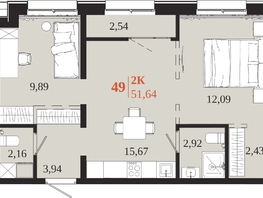 Продается 2-комнатная квартира ЖК 1661, 51.64  м&sup2;, 10947680 рублей