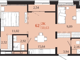 Продается 2-комнатная квартира ЖК 1661, 50.63  м&sup2;, 10834820 рублей
