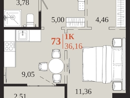 Продается 1-комнатная квартира ЖК 1661, 36.16  м&sup2;, 8154080 рублей