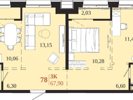 Продается 3-комнатная квартира ЖК 1661, 67.9  м&sup2;, 14428750 рублей