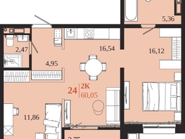Продается 2-комнатная квартира ЖК 1661, 60.05  м&sup2;, 11829850 рублей