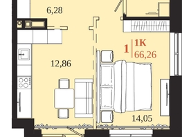 Продается 1-комнатная квартира ЖК 1661, 66.26  м&sup2;, 12024600 рублей